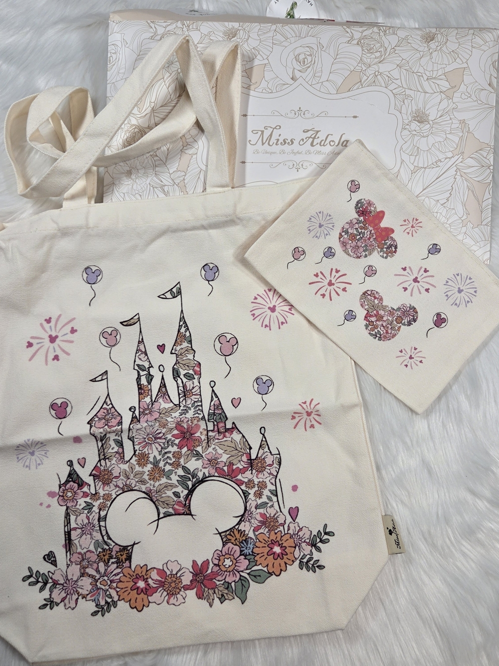 🆕️ Disney Floral Castle Canvas Tote Bag Set